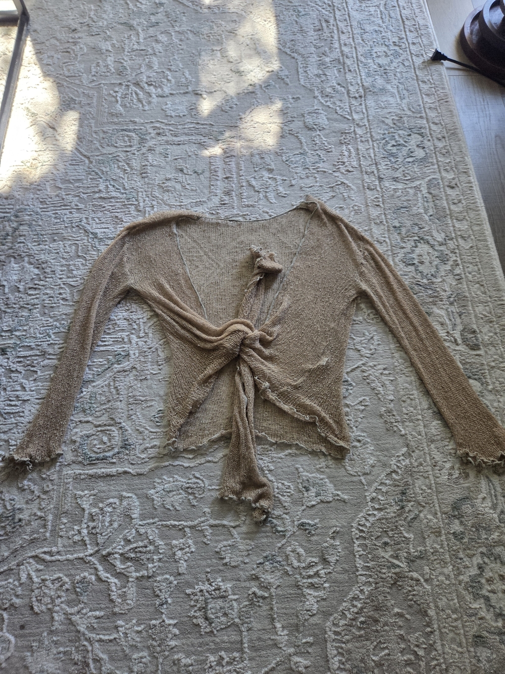 Tie-Front Lightweight Women's Cardigan Sweater - Beige